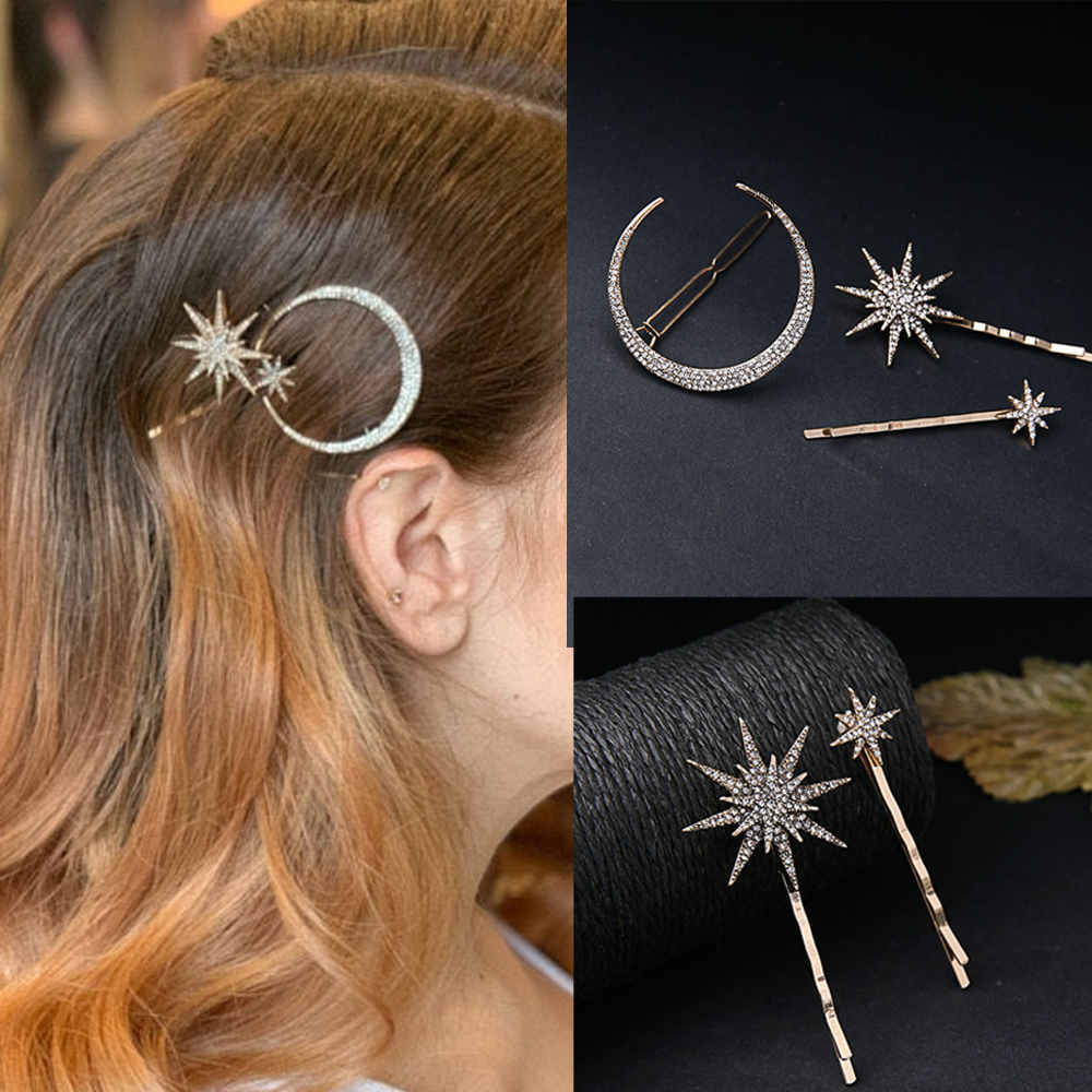 Hair Care Gift Set - New Geometric Stars Moon Rhinestone Hair